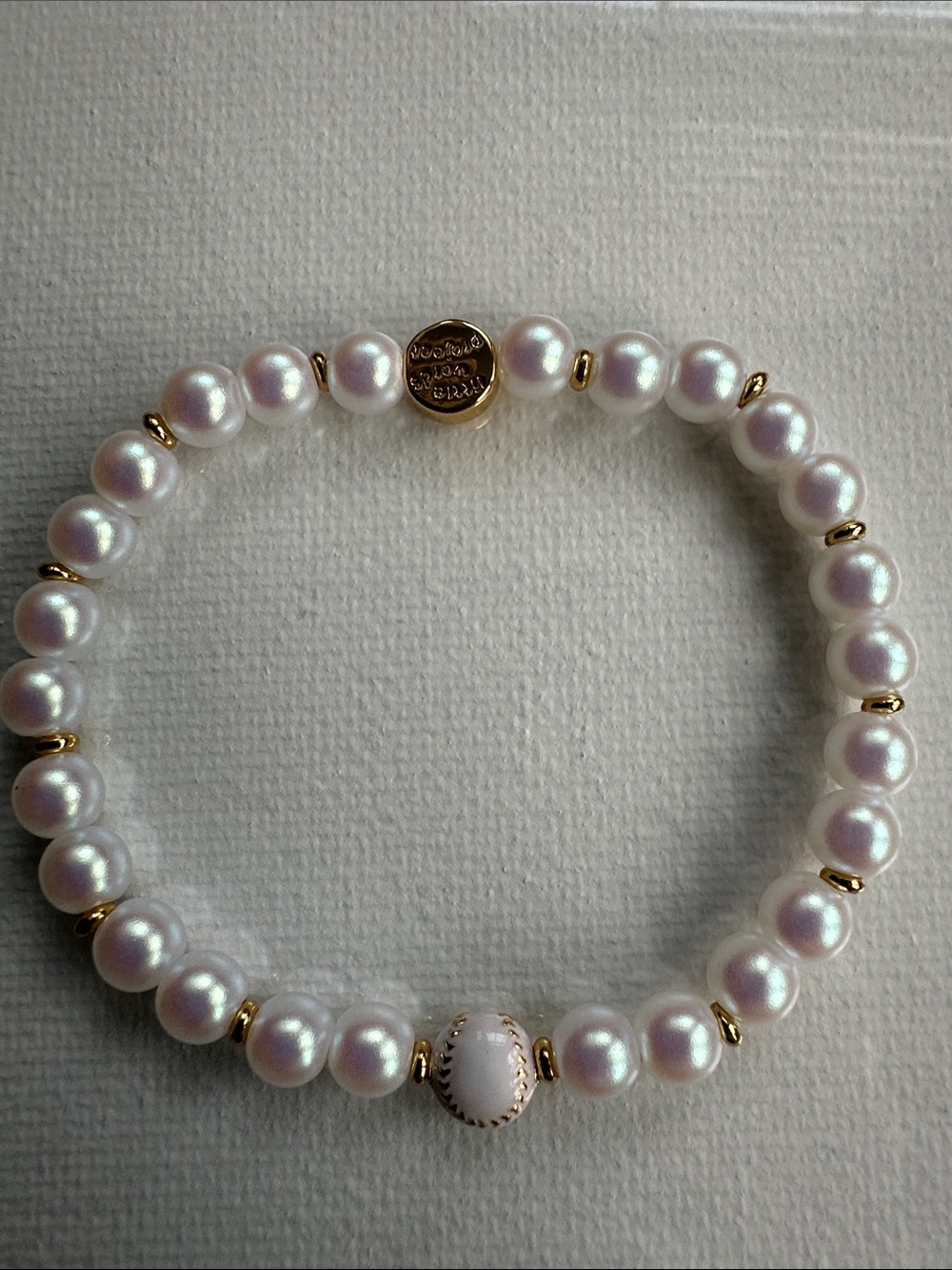 Little Words Project Soccer Pearl Base Bracelet with Gold Accents White Size S